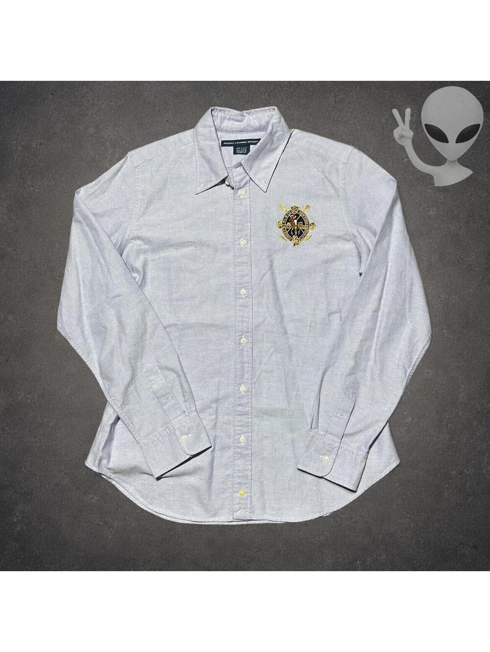 Ralph Lauren Sport Embroidered Crest Button Up Shirt Womens 14 Purple Preppy